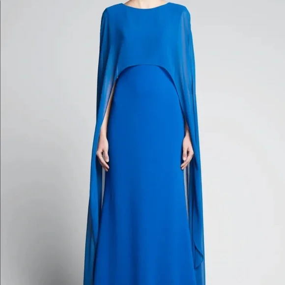 NWT BADGLEY MISCHKA GEORGETTE CAPE GOWN - Picture 3 of 16